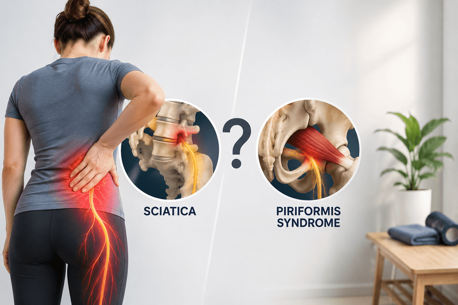 Chiropractor checking a patient's hip and lower back to diagnose sciatica versus piriformis syndrome in Fernley, NV